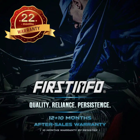 Mechanic working with offset extension wrench and low profile socket set under car hood with 22-month warranty badge