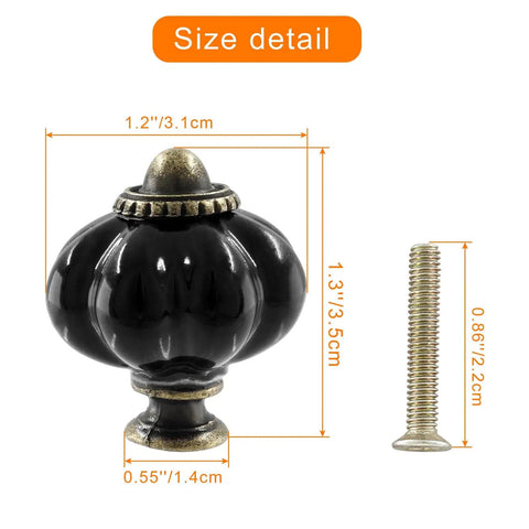 Pumpkin Ceramic Cabinet Knobs Set For Black Vintage Drawer Pulls With Mounting Screws 10 Pc Dresser Hardware size details