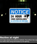 Heavy Duty Video Surveillance Sign 4 Pack 7x10 Inch Reflective Aluminum Security Camera Warning Decal lit at night.