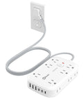 Power Strip With USB and 2100J Surge Protector Five Foot Flat Plug Extension Cord 12 Outlets and 6 USB Ports Including 3 USB C Fast Charging Station 3 Side Outlet Extender Wall Mountable for Tablets Laptops and More.