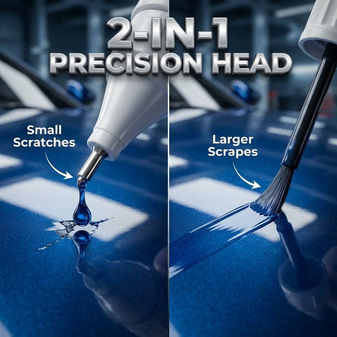 2 In 1 Pure Black Touch Up Paint Kit For Cars And Motorcycles With OEM Color Match showing precision pen and brush use