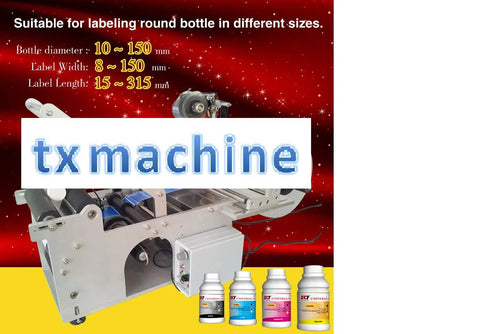 High Speed Round Bottle Labeling Machine Plus Slick Date Printer And Rock Solid Applicator for various bottle sizes up to 150 mm.