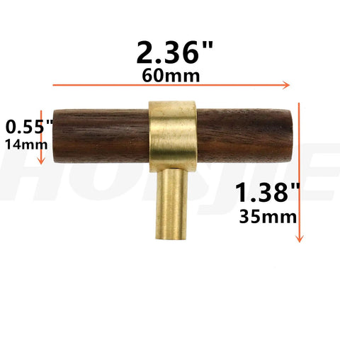 Heavy Duty Drop In Cabinet Handles 2 36 Inch Retro Style Furniture Pulls With Solid Brass And Smooth Walnut Insert, dimensions shown.
