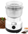 Smooth Electric Burr Coffee Grinder And Stainless Steel Spice Mill For Beans Peppers Herbs With Lightning Fast One Button Grinding And A Roomy 300ml Catch Cup Major Kitchen Flex displayed with ground coffee and beans.