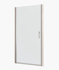 Rugged Chrome Shower Door Pivot Hinges For Outward Opening Enclosures, Adjustable 30 To 31 And 3 Eighths Inches, One Quarter Inch Tempered Glass, Built To Last 36,000 Open Close Cycles, Modern Aluminum Frame With Stainless Steel Handle on glass shower door