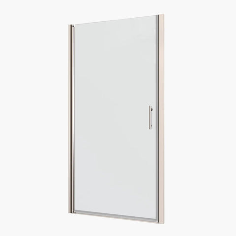 Rugged Chrome Shower Door Pivot Hinges For Outward Opening Enclosures, Adjustable 30 To 31 And 3 Eighths Inches, One Quarter Inch Tempered Glass, Built To Last 36,000 Open Close Cycles, Modern Aluminum Frame With Stainless Steel Handle on glass shower door