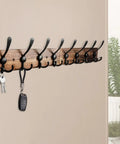 Wall Mount 31.5 Inch Coat Rack In Rustic Burnt Brown Pine, Eight Aluminum Triple Hooks, Heavy Duty Coat Hat Cloth Organizer