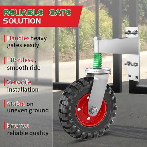 6 Inch Fence Gate Wheel With 360 Degree Swivel Rotation Heavy Duty Gate Caster Solid Rubber Tire Spring Loaded With Screws
