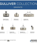 Coastal Farmhouse 1 Light Pendant in Graphite Finish with Open Cage Frame of Three Circular Bands from Gulliver Collection
