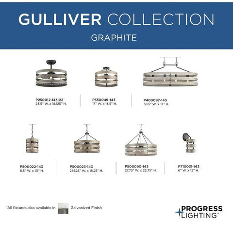 Coastal Farmhouse 1 Light Pendant in Graphite Finish with Open Cage Frame of Three Circular Bands from Gulliver Collection