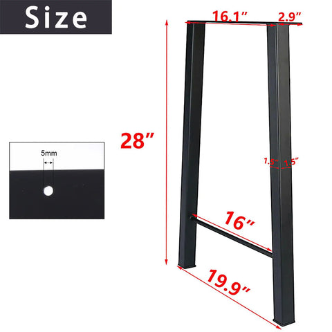 Two 28 Inch Industrial Trapezoid Table Legs Heavy Duty Metal Desk Support Black Powder Coated 600 To 800 Lb Load Capacity For DIY Furniture Builds Sturdy Steel Legs For Modern Dining Tables measured dimensions