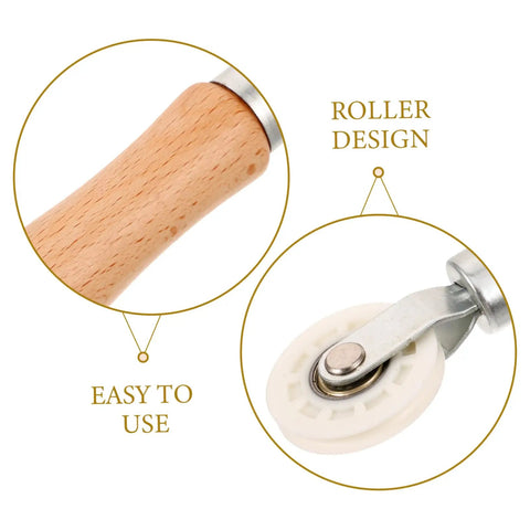 Close-up of Window Screen Spline Roller Tool with Durable Wooden Handle for Easy Mesh Installation and Quick Repair Kit