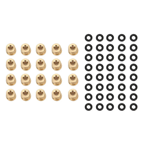 Shock Absorber Ball Heads For Crawler Cars, Brass Pivot Balls With O Rings, 20 Pack With 40 Rubber Seals For SCX24 And Similar Rigs, array of brass parts and black O-rings