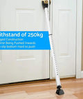 2 Pack Adjustable Door Security Bar For Hinged And Sliding Doors Telescopic Locking Pole From 29 Inches To 45 Inches Non Slip Portable Door Brace With 250 Kg High Strength Construction Ideal For Home And Patio Security installed on a closed white door.