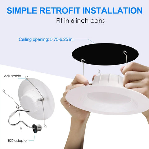 Installing Dope Vibrant LED Recessed Can Lights 6 Inch Retrofit Downlight With Dimmable Trim 12.5W 100W Equiv 1050LM Daylight