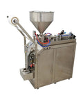 Heavy Duty Automatic Liquid And Paste Filler With Digital Controls For Hassle Free Small Batch Commercial Packaging Of Oils Vinegars Creams And Drinks 110V, stainless steel construction, side view.