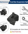 Astrionnova dual-end suspension strut splitter tool, black metal; compatible with 10mm wrenches (VW/Audi/BMW/Ford).