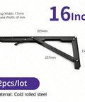 Heavy Duty Folding Shelf Brackets 4 Pack, Stainless Steel Collapsible Wall Mount Hardware, 16-inch, Cold Rolled Steel