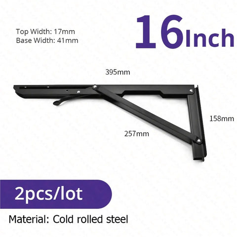 Heavy Duty Folding Shelf Brackets 4 Pack, Stainless Steel Collapsible Wall Mount Hardware, 16-inch, Cold Rolled Steel