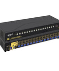Boss Level Dual Monitor KVM Switch Delivering HDMI 4K At 60Hz Seamlessly Controls Up To 16 Computers And Laptops From One Standalone Desk Station Featuring USB 3.0 Hub Hotkey Swapping Audio Ports Ready To Roll Out, showing top and front view with multiple ports.