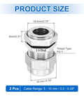 IP68 Waterproof and Heavy Duty PG11 Cable Gland, 5-10 mm range, stainless steel, 2 pack, product dimensions and size details