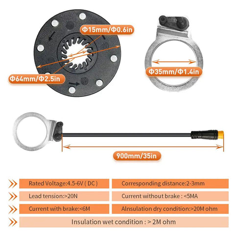 Specifications of Electric Bicycle KT PAS 8 Magnet Speed Sensor For Ebike Power Pedal Assist System With Waterproof 3 Pin SM Plug 1to1