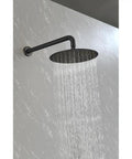 Shower System, 10" Rain Head, Handheld, Matte Black, Wall-Mounted with rainfall water flow against a wall.