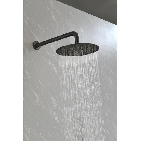 Shower System Matte Black, 10-Inch High-Pressure Rain Head with Handheld, water cascading from rainfall shower head.