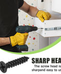 Premium Carbon Steel Black Wood Screws 6 X 3/4 Inch In A 120 Pack With Corrosion Resistant Coating And Aggressive Threading being used with a power drill.