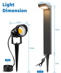 Low Voltage Landscape Lighting Kit dimensions for 1 path light and 1 spotlight, with stakes, shown separately.