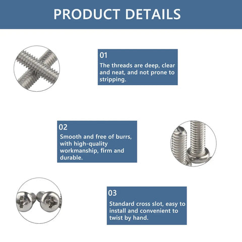 Top Shelf 304 Stainless Steel M2 X 30mm Phillips Round Pan Head Machine Screws 50 Pack showing detailed thread features and quality.