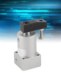 Rotary Air Pneumatic Cylinder With 90 Degree Angle For Compound Action, shown in front view, silver and black design.