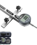 Digital Dial Indicator Table Saw Gauge for Three Quarters Inch Miter Groove, Pro Blade Alignment, with carry case, tabletop view