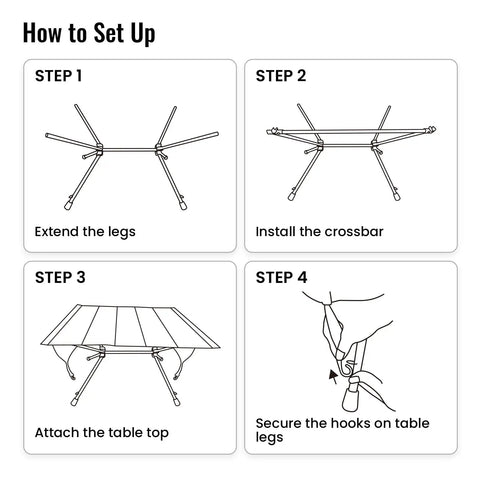 Ultralight Foldable Camping Table With Quick Setup, Sturdy And Stable Build Weighing Only 2.4 Lbs, assembly instructions.