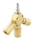 Three Way Brass Pneumatic Manifold With Quick Connect Brass Couplers For Seamless Air Lines In The Shop Or Garage Heavy Duty