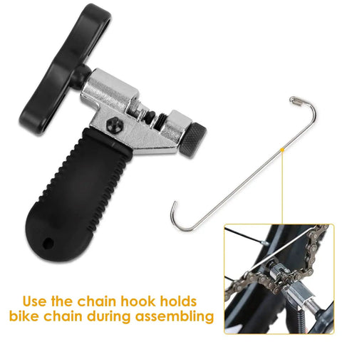 Pro Grade Bike Chain Repair Tool Kit With Chain Breaker Splitter and Chain Hook on Black Handle