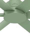Close-up of Kennicott 44 Inch Indoor Outdoor Ceiling Fan with Wall Control, dusty green blades, showing fan motor housing detail.