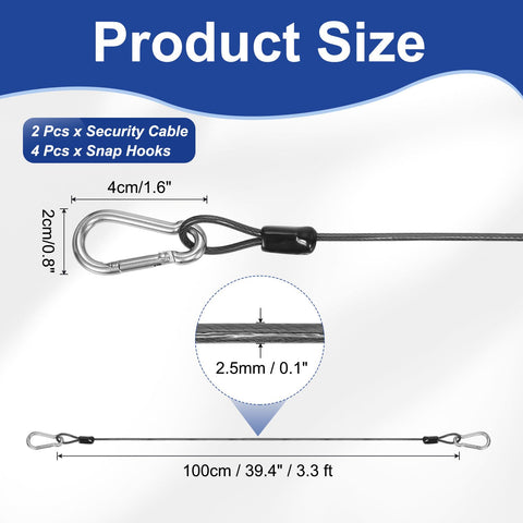 Product size diagram for Tough As Nails Security Steel Cable With Snap Hook 3 Point 3 Feet PVC Coated Double Loop Wire Rope Lock