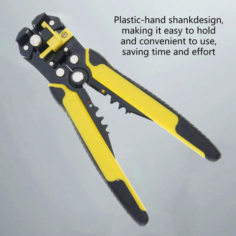 Compact ABS Cable Stripper Crimping And Cutting Tool Easy Grip Ergonomic Handle with yellow grips for wire cutting and stripping.