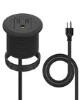 2 Inch Flush Mount Desk Power Grommet With Built In US Outlet And 3.28 Ft Heavy Duty Cord displayed in black with a socket.