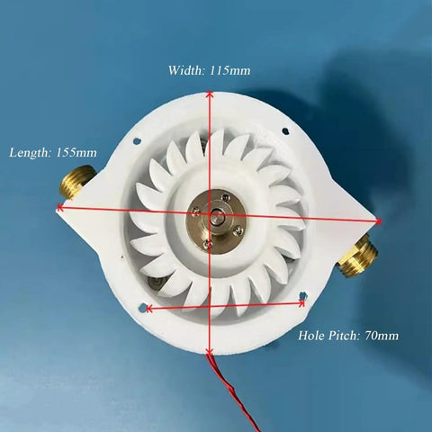 Top view of Dual Nozzle Micro Hydroelectric Water Turbine For Off Grid Power Portable 100W Hydropower Generator with dimensions