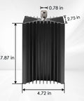 Beefy 200W PL259 UHF Ham Radio Dummy Load, 50 Ohm RF Load for DC to 520MHz, showing dimensions and cooling fins.