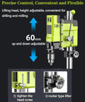 6 Speed Bench Drill Press With 13mm Stainless Steel Chuck For Wood And Metal Drilling, showing adjustable head and lifting mechanism.