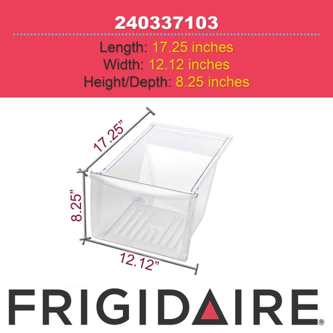 Crisper Drawer Replacement For Refrigerators 240337103 Clear Easy Install Fridge Crisper Tray with dimensions shown