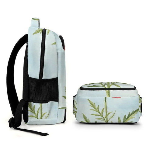 Side view of Red Poppy Watercolor Print Backpack For Men And Women, Large Capacity Unisex Daypack, Durable Polyester with Smooth Zipper