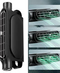 Portable Car Headrest Cooling Fan With 3 Speed USB Power Rear Seat Air Blower, black ABS design with adjustable vent flow.