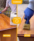 Heavy Duty Paint Varnish Remover Gel Strips Epoxy And Wood Stains From Furniture And Decks Fast With A No Sweat Soy Based Formula That Does The Heavy Lifting Without Harmful Fumes Left Behind Now, before and after application on wood.