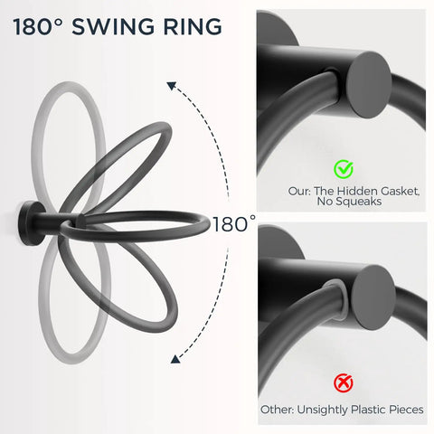 Matte Black Wall Mount Toilet Paper Holder With Pivoting Double Post Tissue Roll Holder And Hand Towel Ring Set In Premium SUS304