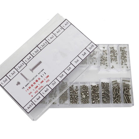 Top Shelf 486 Piece Stainless Steel Micro Screw Assortment Kit Featuring M1.2 M1.4 M2 Sizes In A Heavy Duty Plastic Box with stored screws.