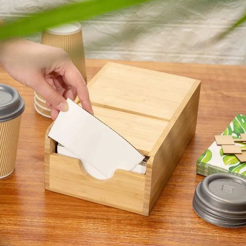 Spring Loaded Coffee Sleeve Dispenser For Homes And Restaurants Natural Bamboo Cup Sleeve Organizer with hand grabbing sleeve